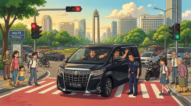 Alphard Terobos Pelican Crossing di Bundaran HI, Satpam yang Tegur Justru Terpojok